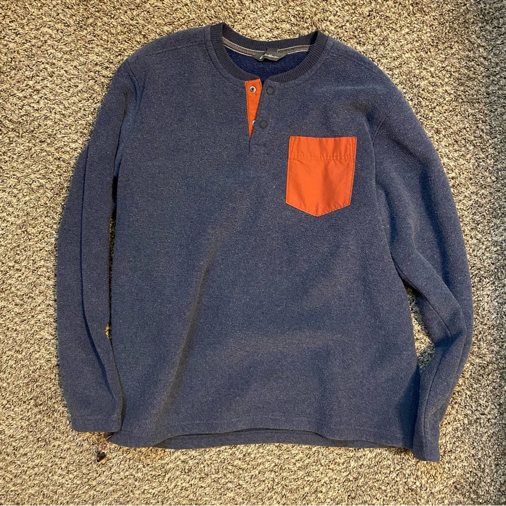 Navy Eddie Bauer Two Button Fleece Henley Size Large